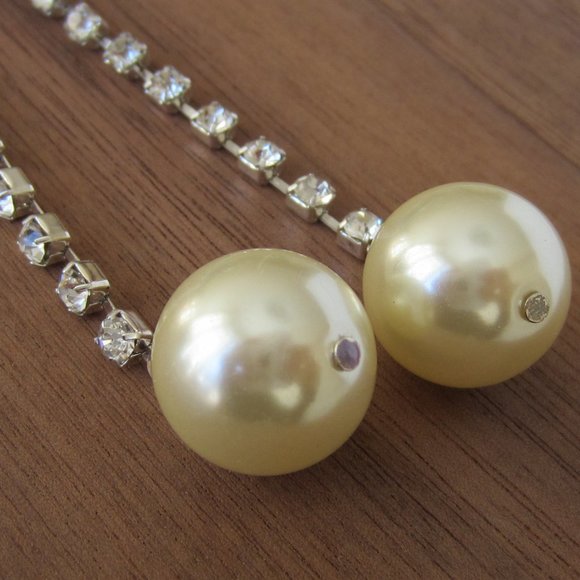 Vintage SAQ Earring Pearls and Crystals Very Long - Picture 4 of 7